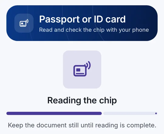 Hold the document to the phone – phone.codeb.io reads the chip
