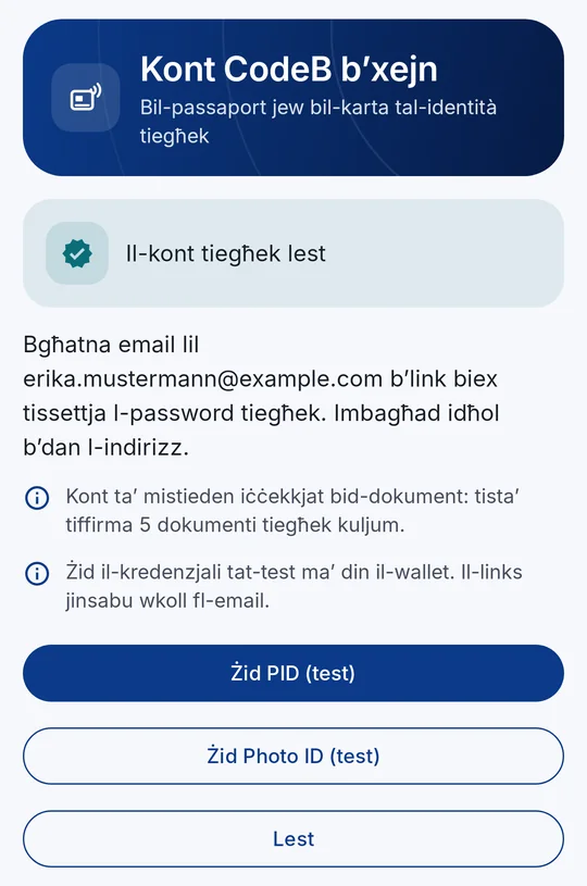 “Il-kont tiegħek lest” – żid il-PID tat-test u l-Photo ID