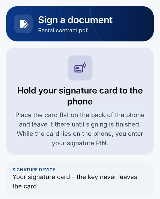 CodeB Wallet: “Hold your signature card to the phone”