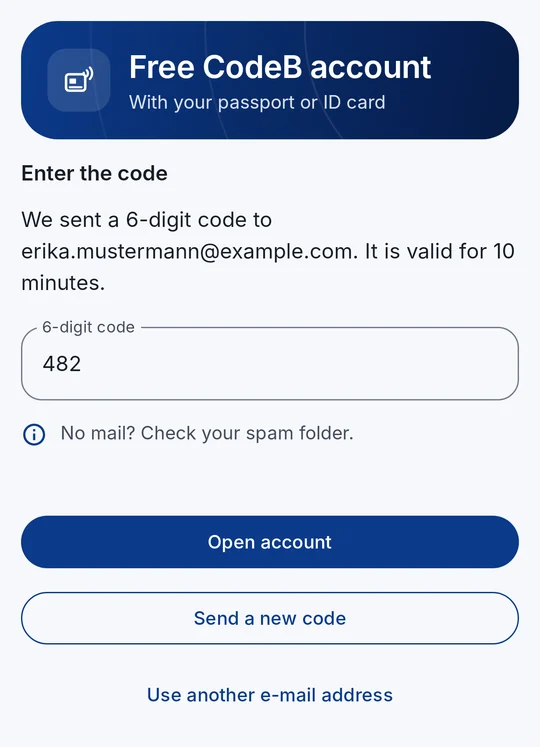 Saisissez le code à 6 chiffres reçu par e-mail