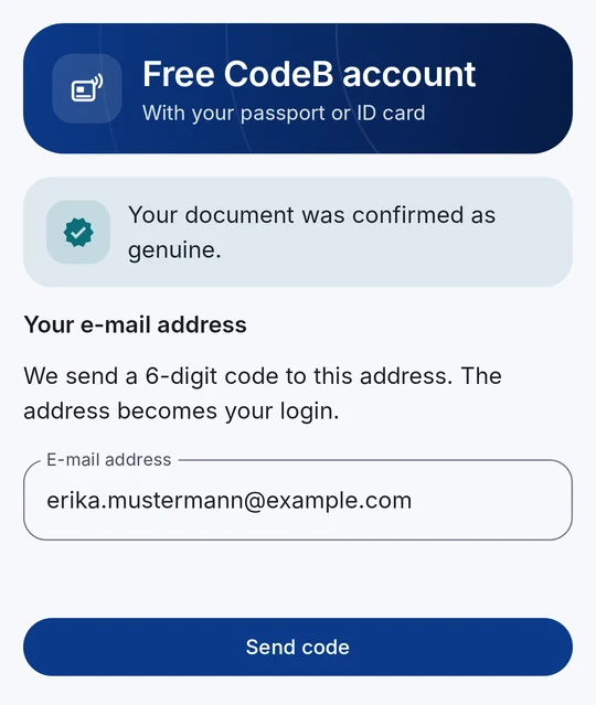 Saisissez votre adresse e-mail et envoyez le code