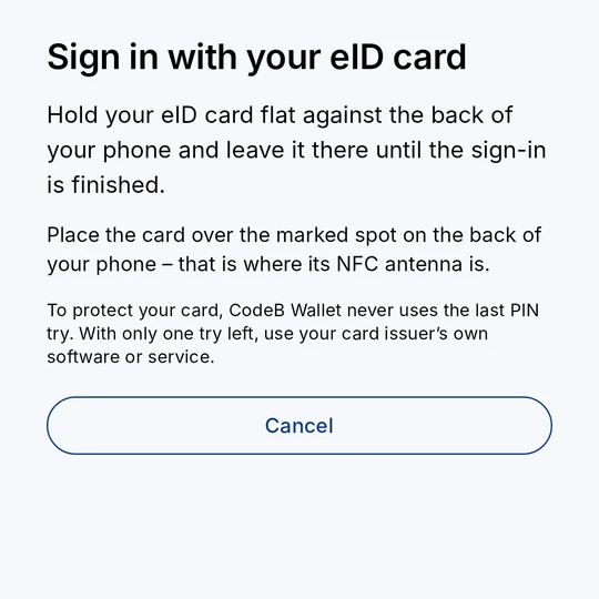 Posez votre carte eID à plat contre le dos du téléphone