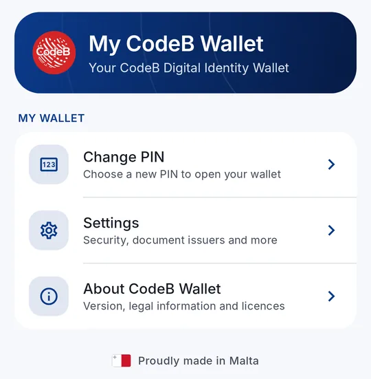 Das Menü „My CodeB Wallet“