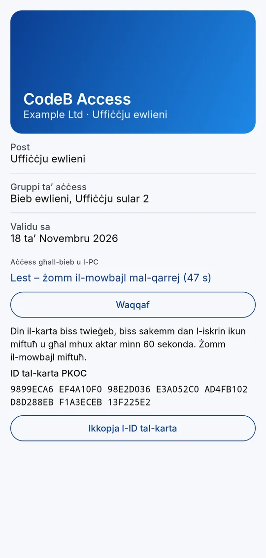 Il-karta tal-aċċess lesta għall-qarrej
