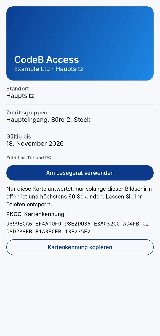 Die Zutrittskarte in CodeB Wallet