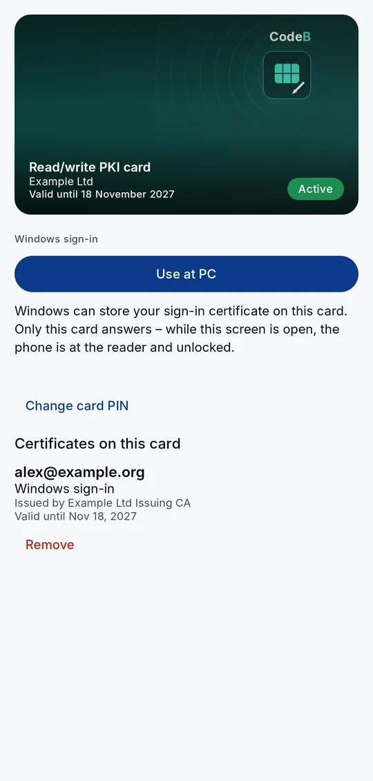 The certificates on the card