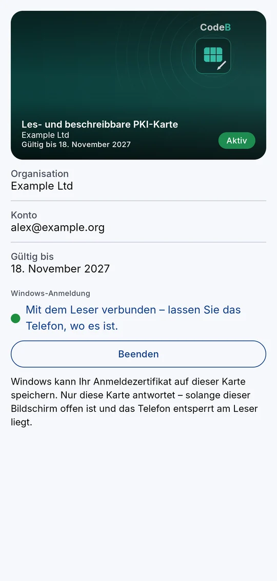 Der Kartenbildschirm, während das Telefon am Leser des PCs ist