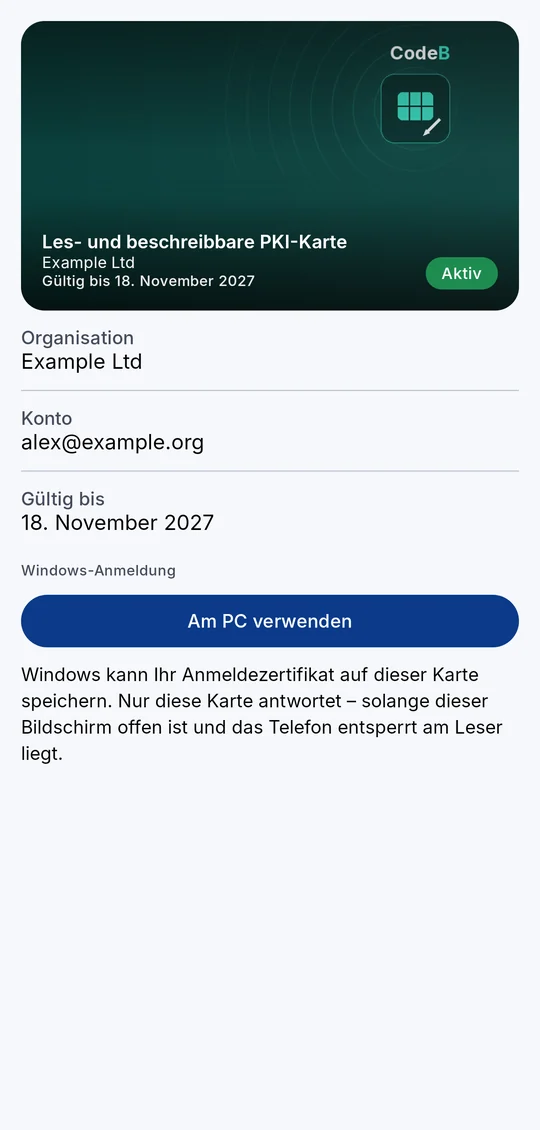 Die PKI-Karte in CodeB Wallet