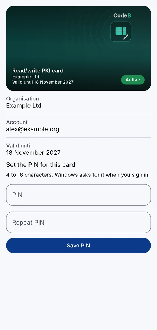Choosing the card PIN