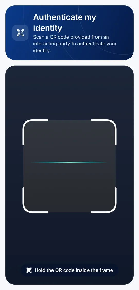 Le scanner QR « Authentifier mon identité » pour scanner le code QR d’un site web