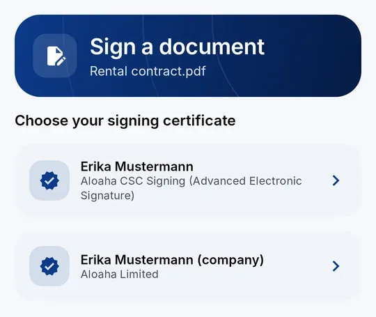 Avec le service de signature CodeB : choisissez votre certificat de signature